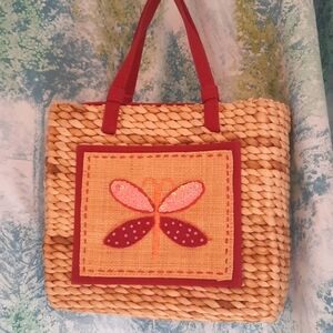 Butterfly pink/red basket weave purse